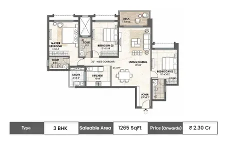 3 BHK-1265  SqFt