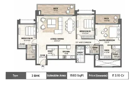 3 BHK-1583  SqFt